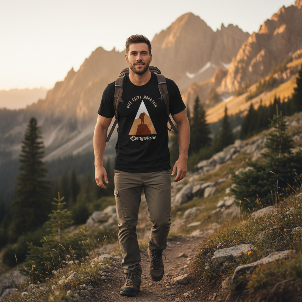 Unisex Outdoor Adventure T Shirt With Hike Every Mountain Everywhere Graphic Print