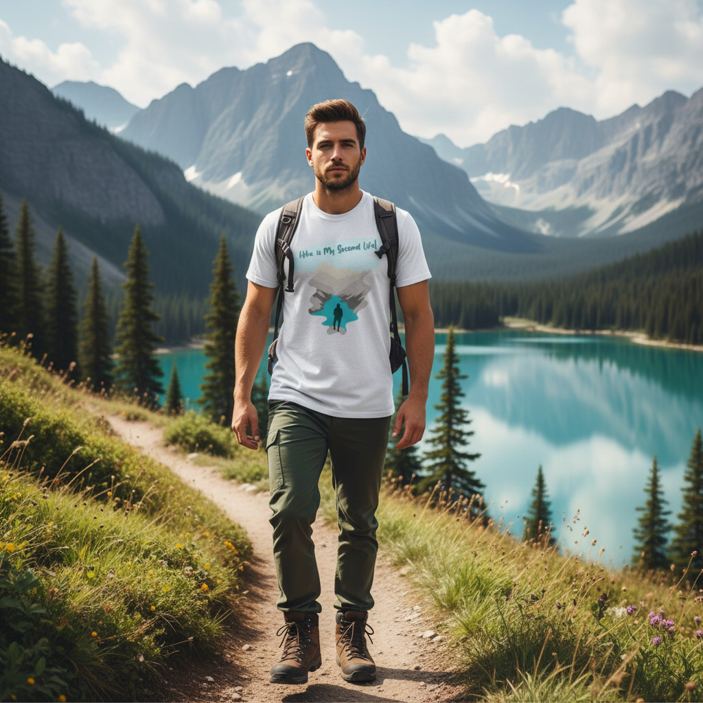 Unisex Hiking T Shirt With Mountain Landscape Graphic For Outdoor Adventure Enthusiasts