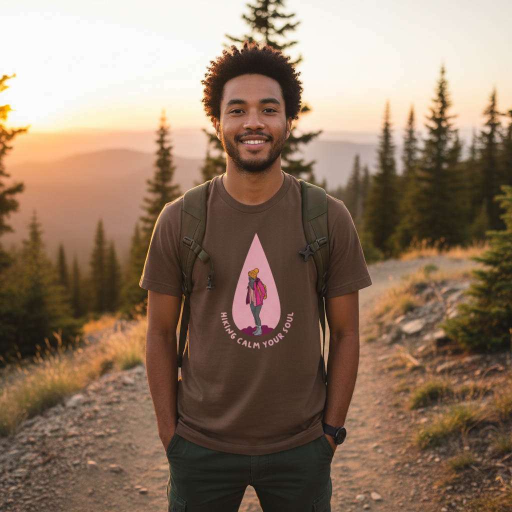 Unisex Outdoor Hiking T Shirt With Pink Teardrop Graphic And Hiking Calm Your Soul