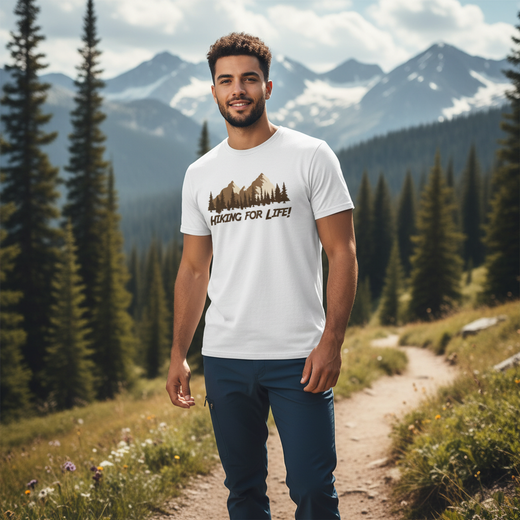 Unisex Outdoor Hiking Graphic T Shirt With Mountain Range And Pine Tree Design For Enthusiasts