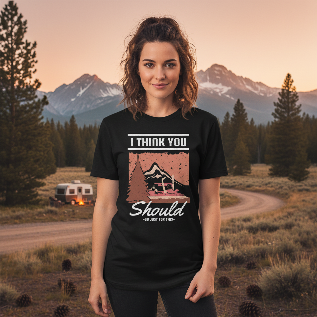 Unisex Outdoor Adventure Graphic T Shirt With Mountain Lake Scene And Pine Forest Illustration For Hiking Enthusiasts