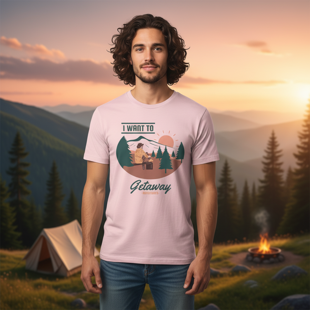 Unisex Outdoor Getaway Graphic T Shirt With Mountain Sunrise Scene For Hiking Camping Adventures