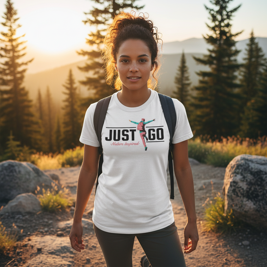 Just Go Nature Inspired Outdoor Graphic Tee For Unisex Adults With Adventure Theme