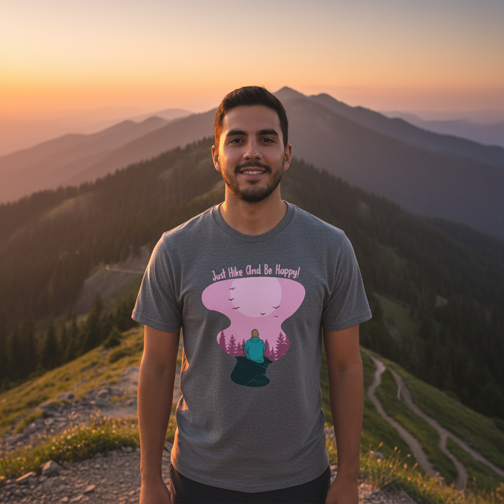 Unisex Outdoor Hiking Graphic T Shirt Featuring Pink Landscape And Nature Scene Artwork