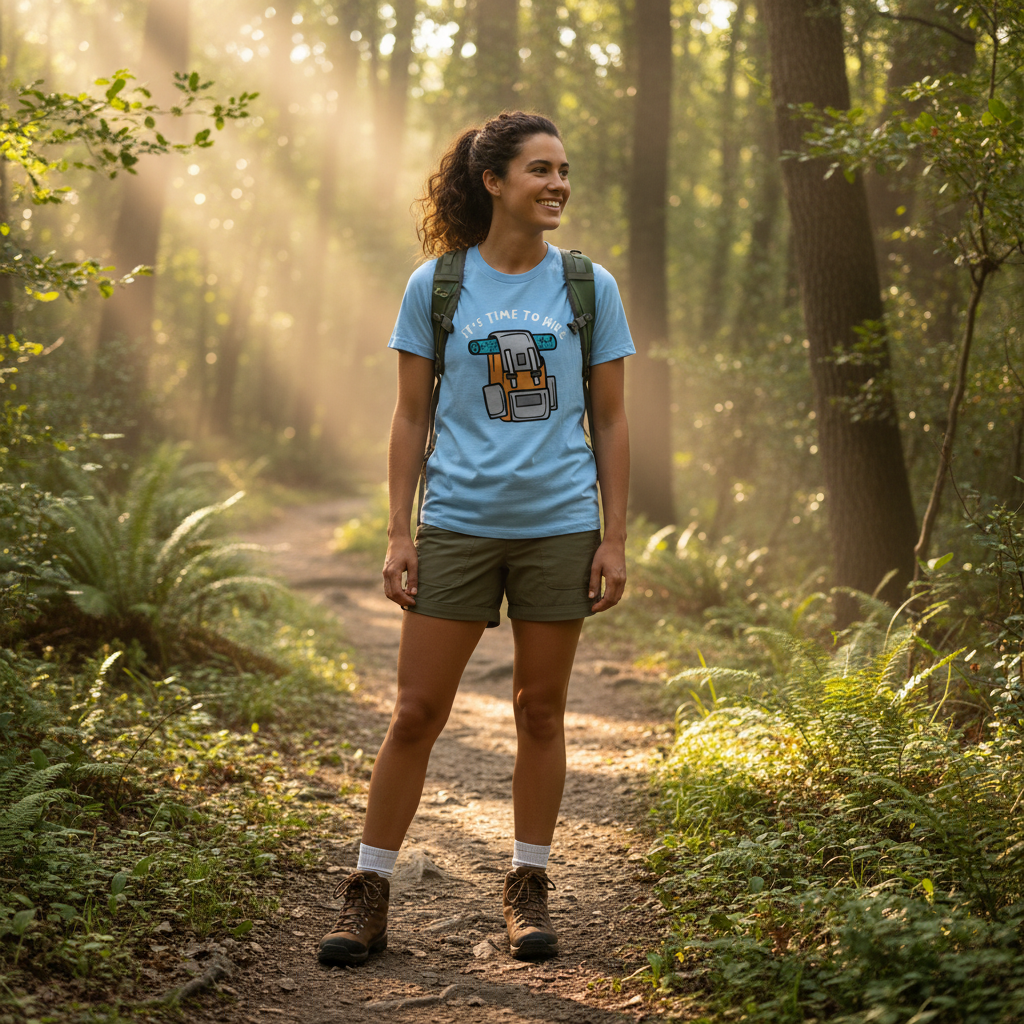 Unisex Outdoor Hiking Backpack Graphic T Shirt With Roll Mat It's Time To Hike Adventure Gear Tee