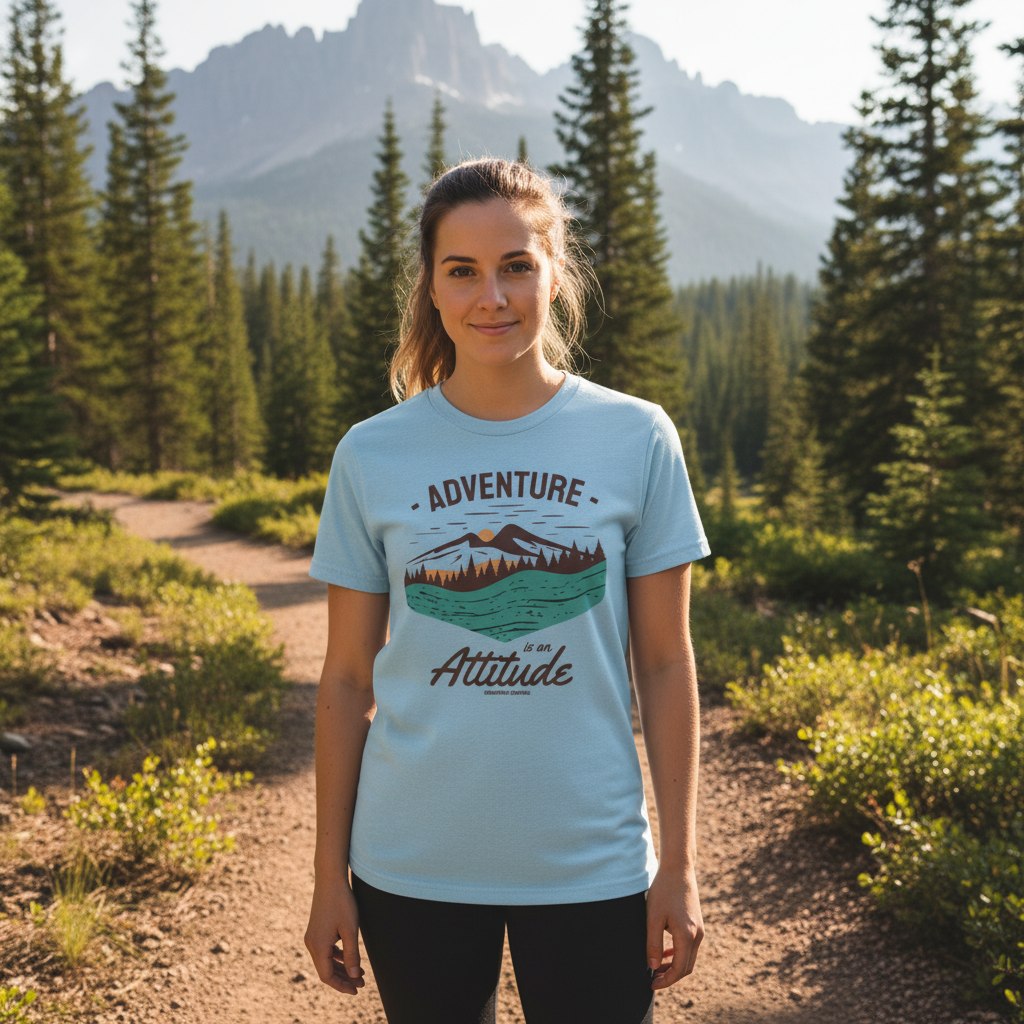 Unisex Outdoor Adventure Graphic T Shirt With Mountain Landscape And River Lake Scene Adventure Is An Attitude