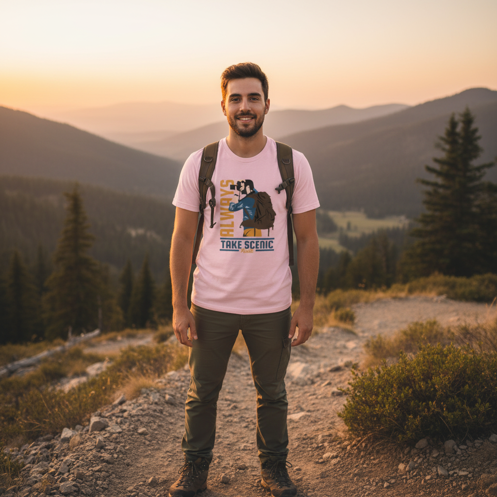 Unisex Outdoors Hiking Graphic Tee With Take Scenic Route Design