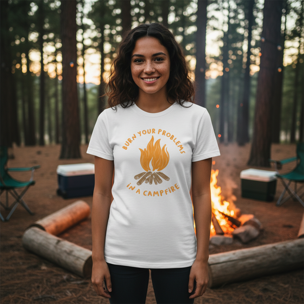 Unisex Outdoor Campfire Graphic T Shirt Featuring Burn Your Problems In A Campfire