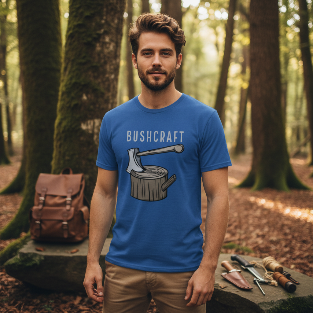 Bushcraft Axe And Log Graphic T Shirt For Outdoor Enthusiasts Unisex Apparel Ideal Camping Wear