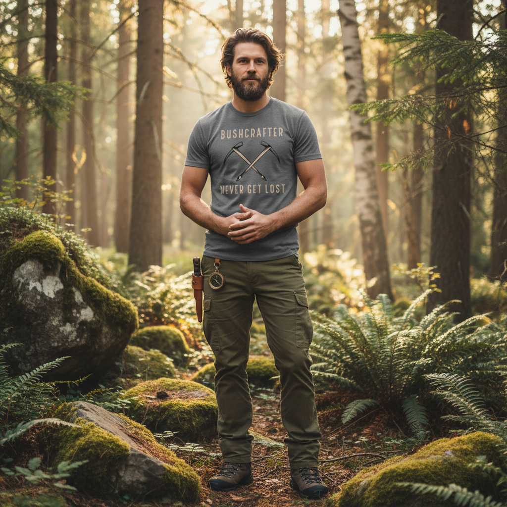 Bushcrafter Crossed Pickaxes Graphic Unisex Outdoor T Shirt Never Get Lost Adventure Ready Gear