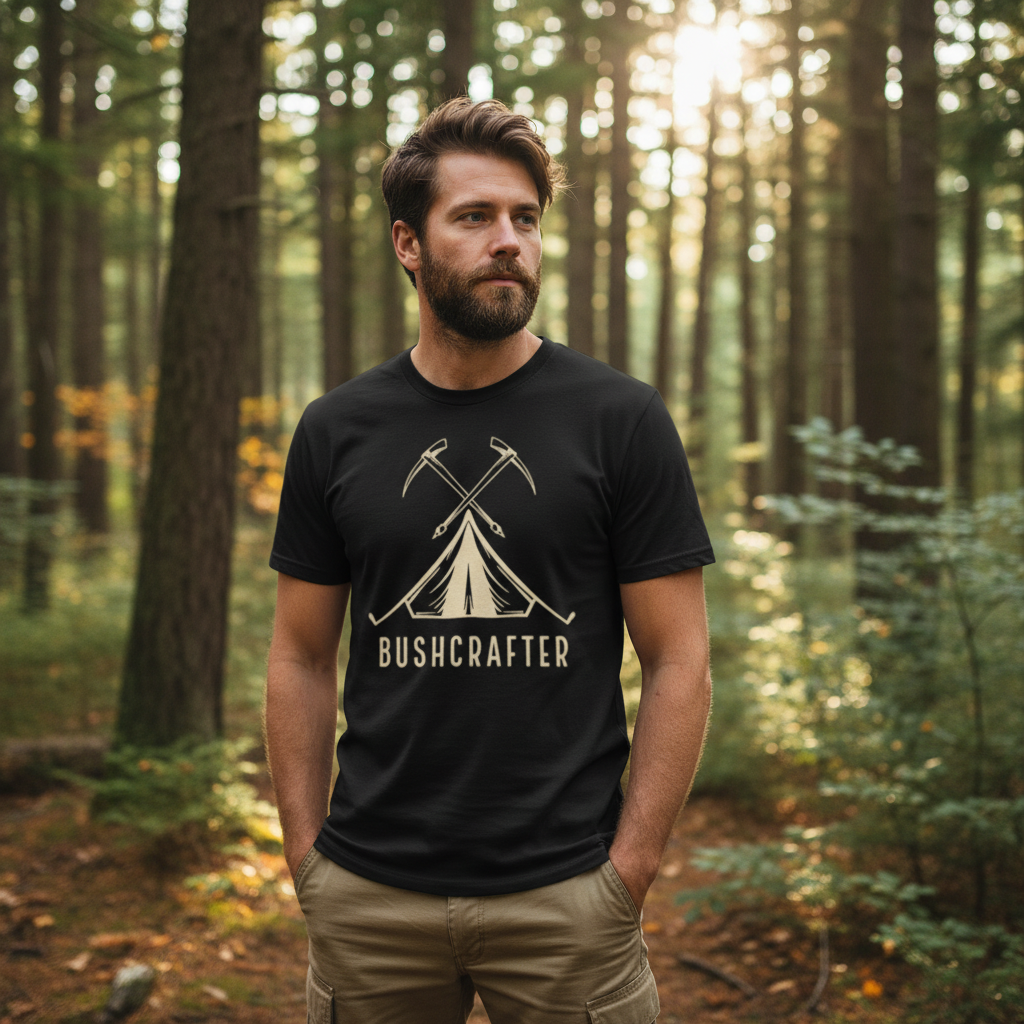 Unisex Outdoor Camping Tent and Crossing Axes Graphic T Shirt for Adventure Lovers