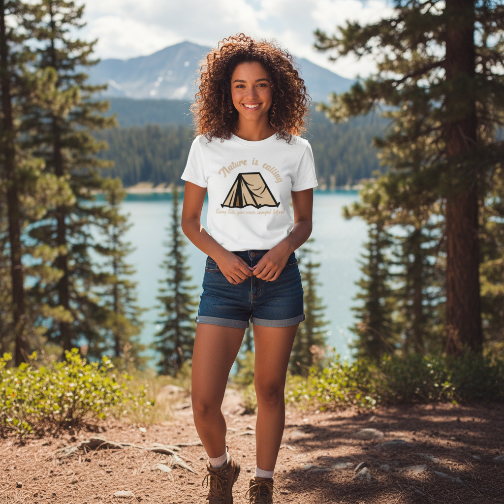 Nature Is Calling Camping Tent Graphic Tee For Outdoor Enthusiasts Comfortable All Day Wear