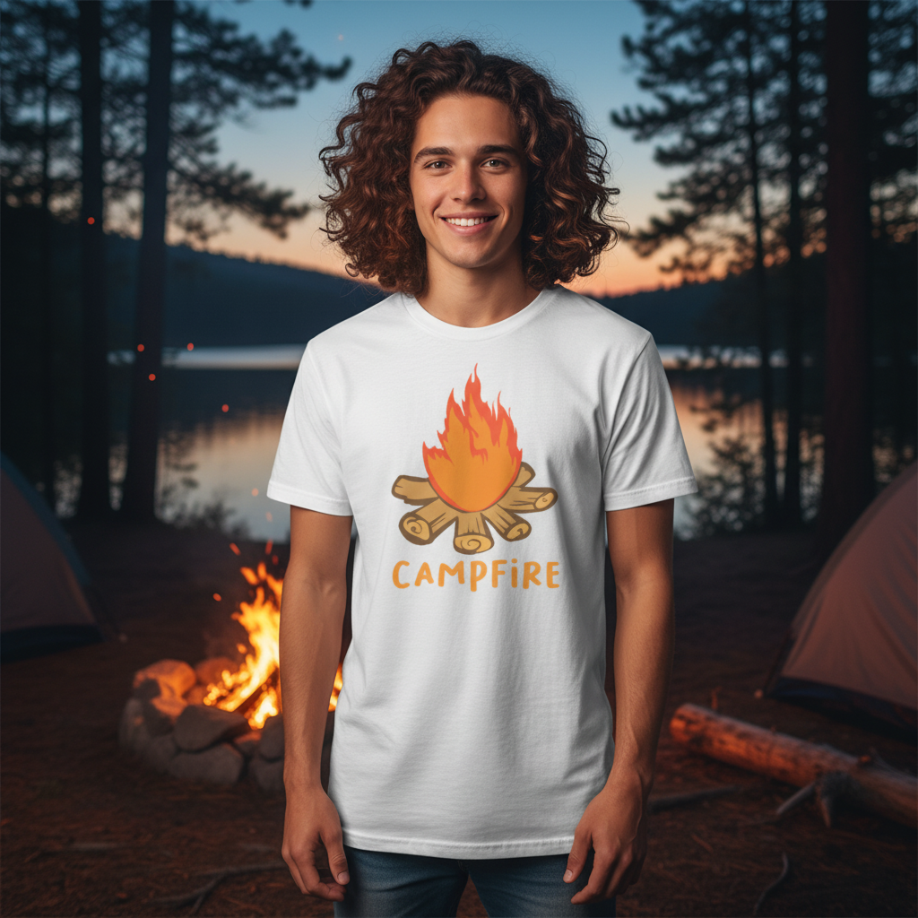 Unisex Campfire Graphic Tee For Outdoor Enthusiasts Casual Everyday Wear Perfect For Camping Trips