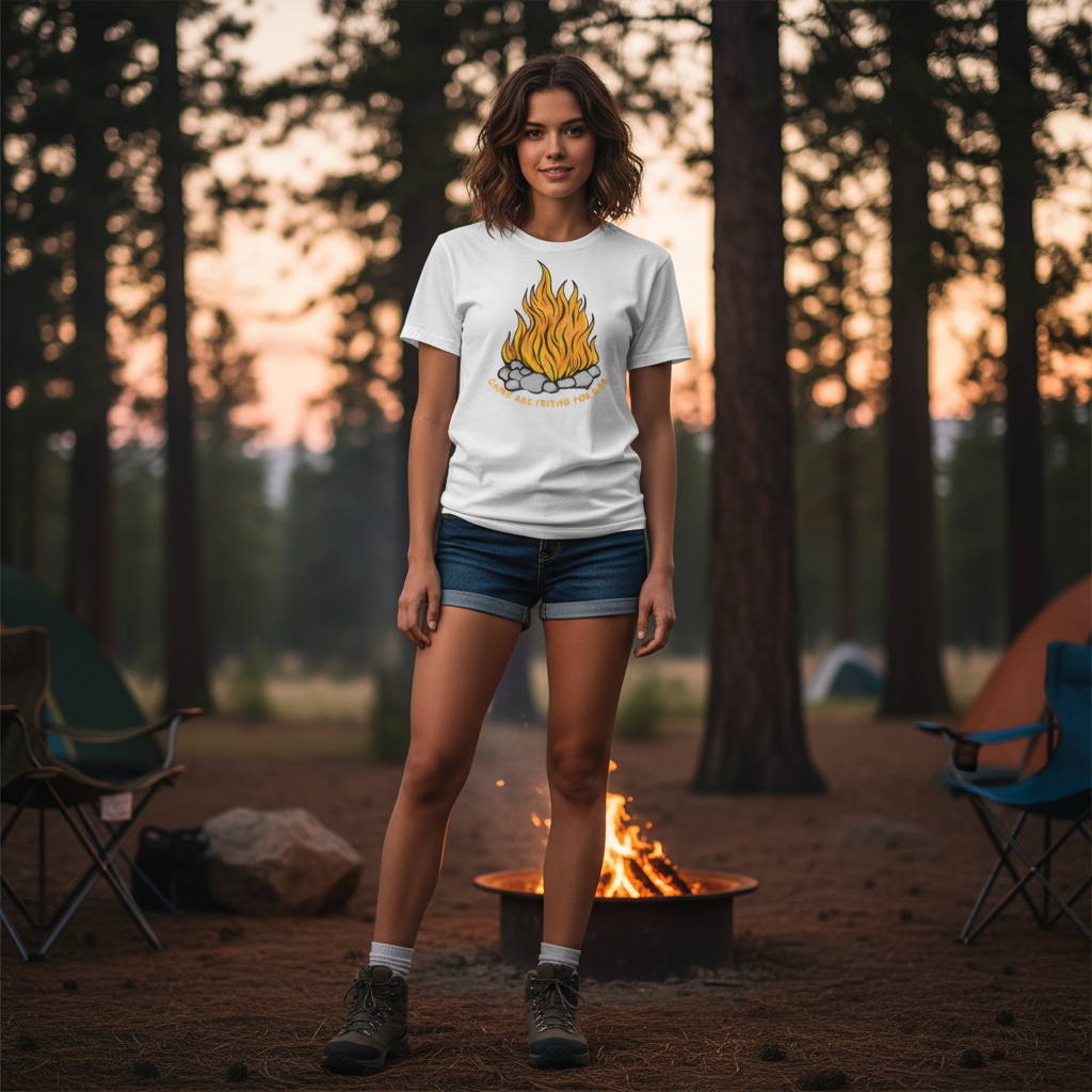 Unisex Outdoor Campfire Graphic T Shirt With Rock Ring And Slogan Camp Are Friend For Life
