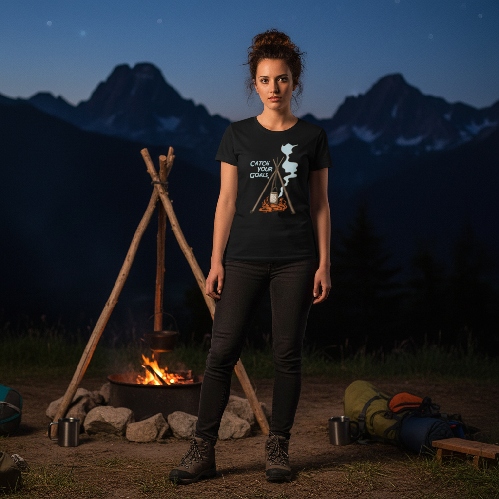 Unisex Outdoor Camping T Shirt With Tripod Campfire And Steam Illustration Graphic Tee Design