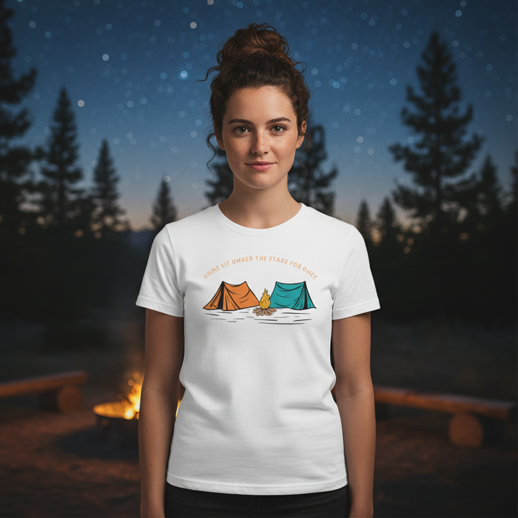 Unisex Outdoor Camping Tee With Tents And Campfire