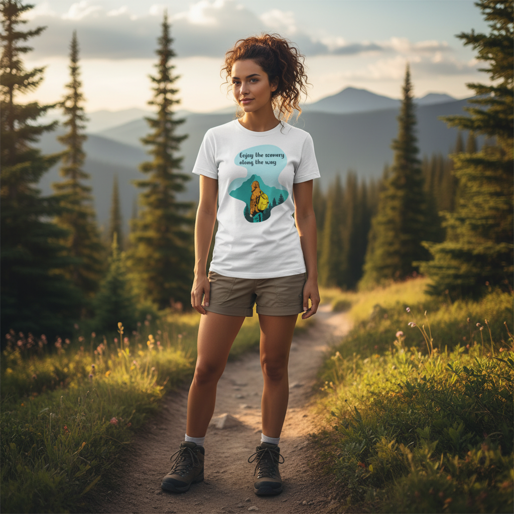 Unisex Outdoor Graphic Tee With Mountain Landscape And Enjoy The Scenery Along The Way