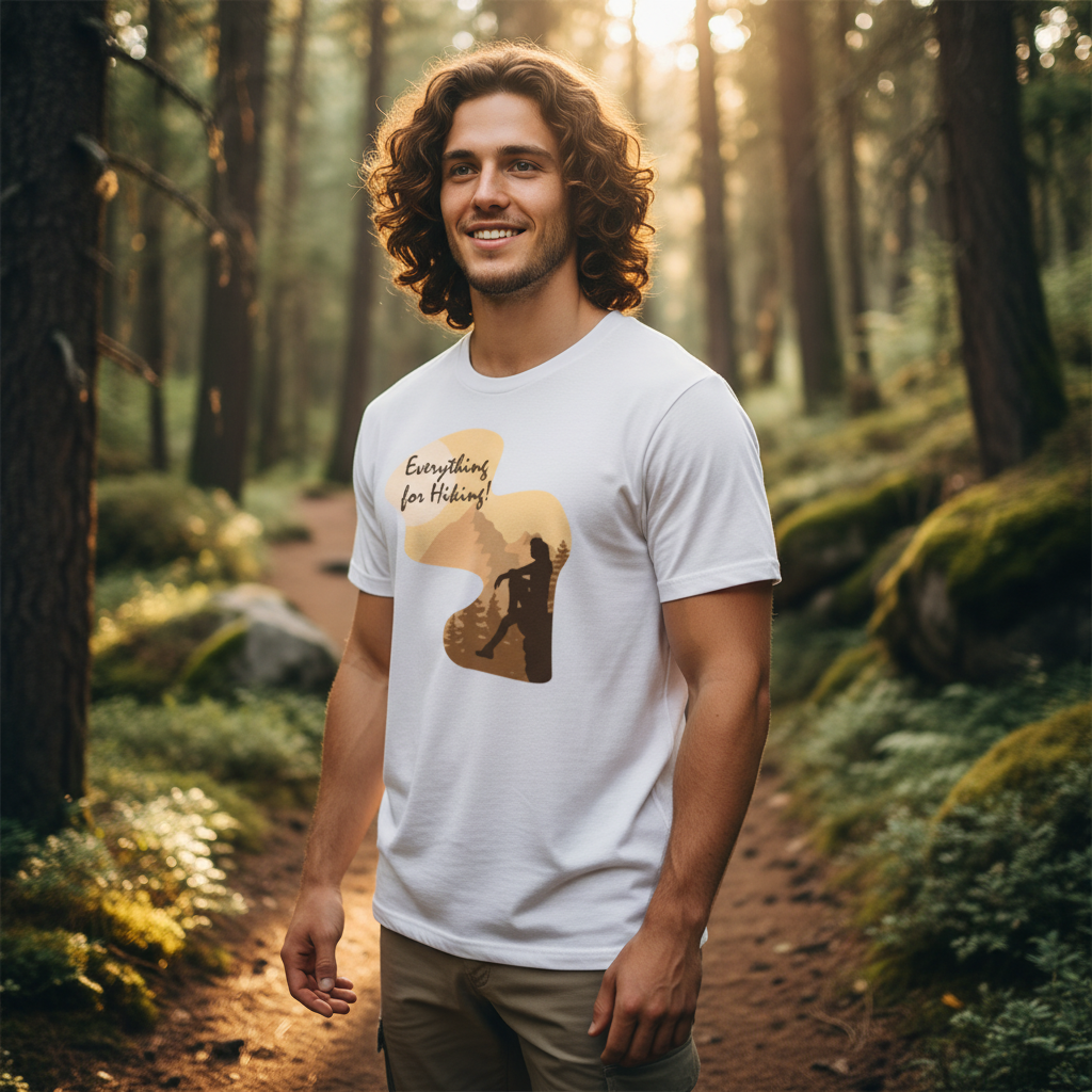 Unisex Outdoor Hiking Graphic T Shirt With Mountain Silhouette And Everything For Hiking Slogan