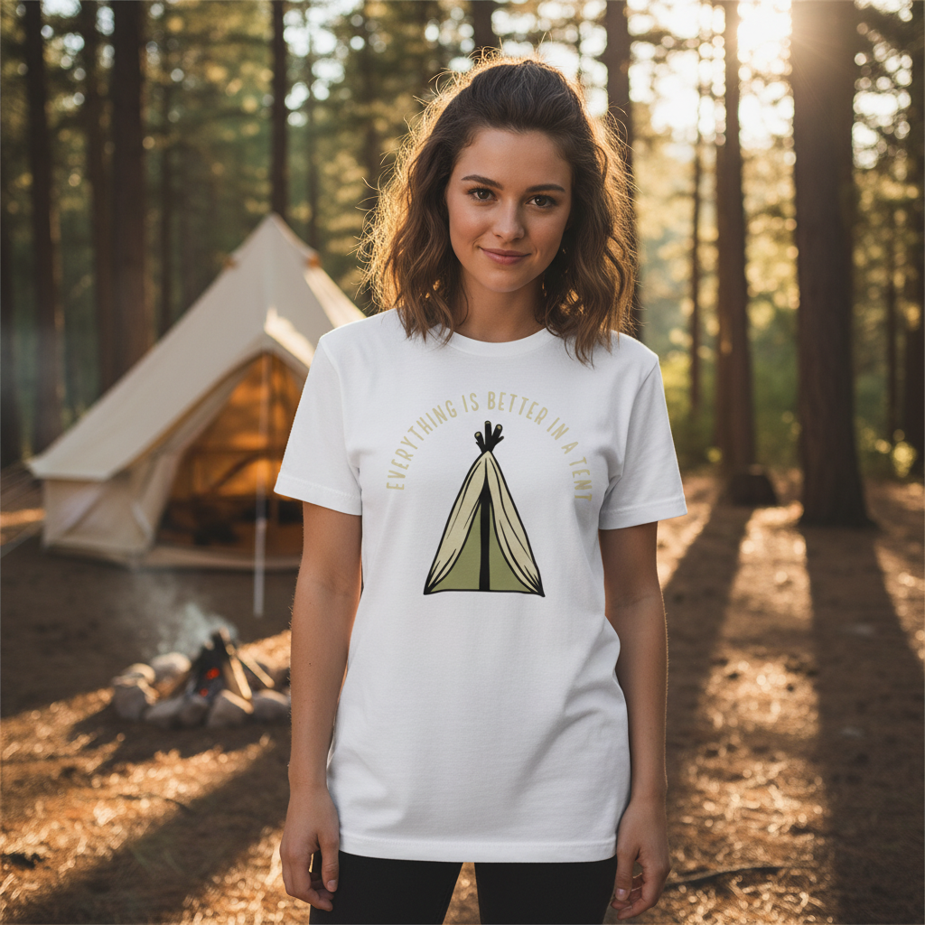 Everything Is Better In A Tent Graphic Tee For Outdoors Enthusiasts Unisex Comfort Wear