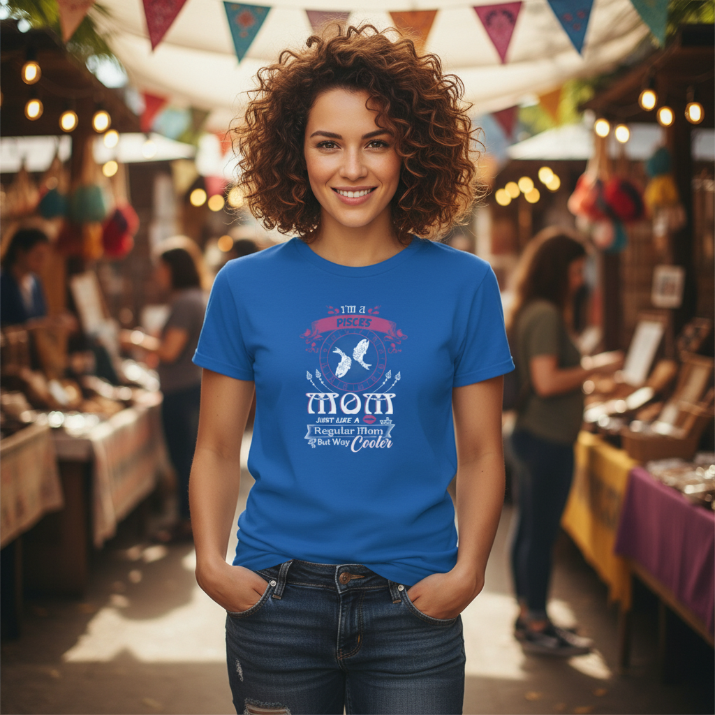 Pisces Moon Graphic Unisex T Shirt With Zodiac Wheel Design And Quote Just Like A Regular Mom But Way Cooler