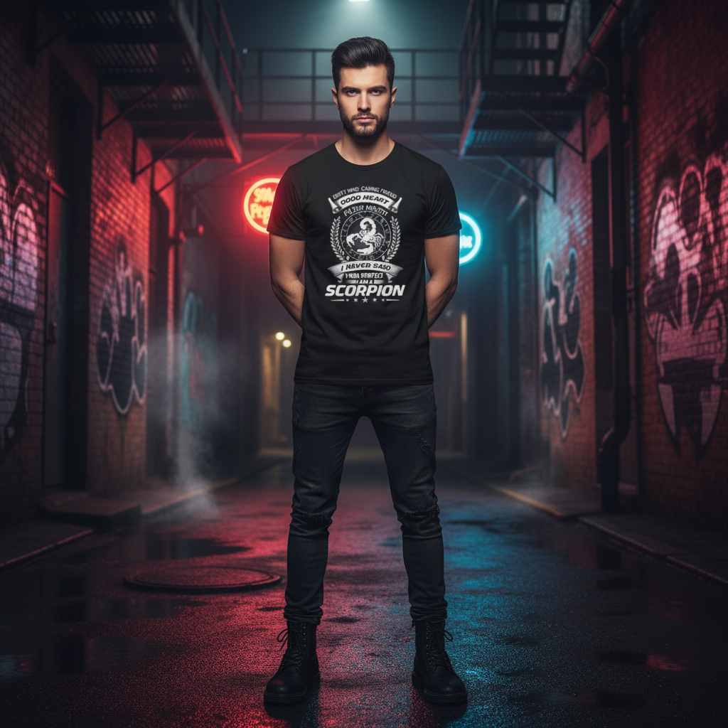 Unisex Scorpio Zodiac Graphic T Shirt With Crest Emblem And Ornate Circle Design