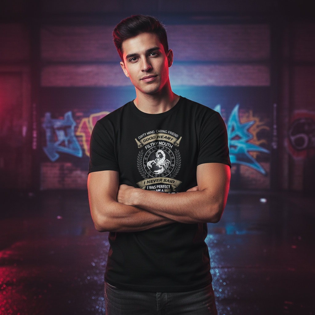 Scorpio Zodiac Unisex Graphic T Shirt With Emblem And Motivational Slogan Design