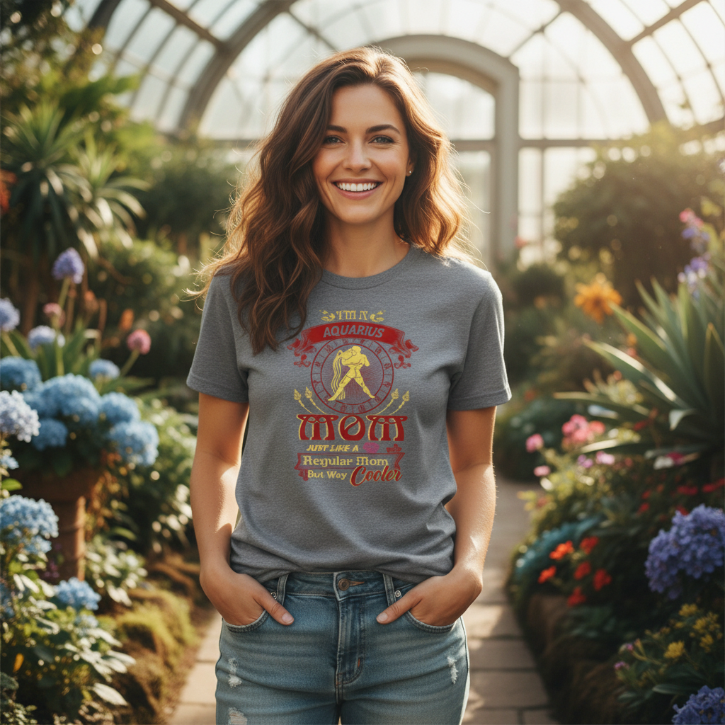 Aquarius Zodiac Mom Unisex T Shirt With Bold Typography And Slogan Just Like A Regular Mom But Way Cooler