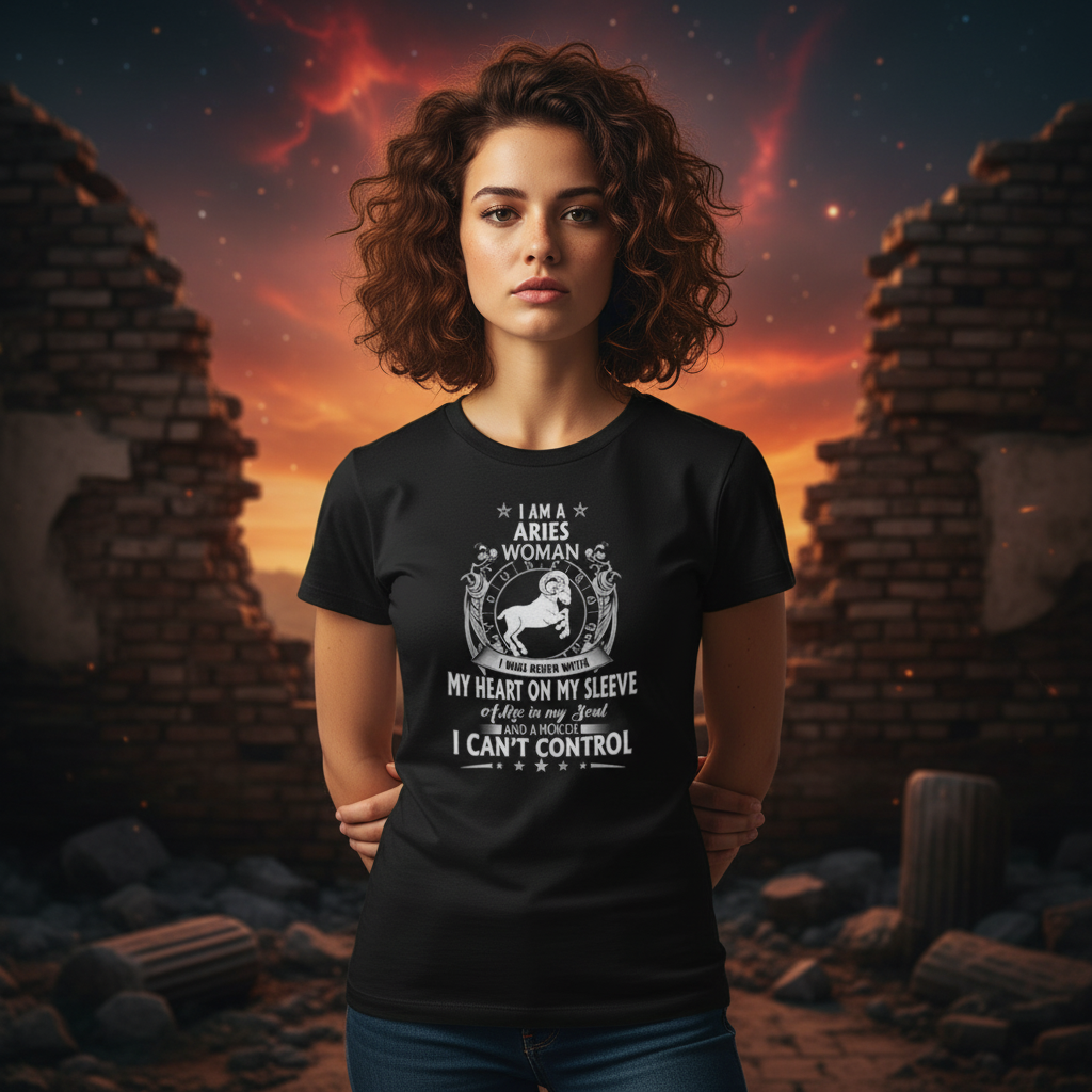 Aries Woman Zodiac Graphic Tee With Quote I Am An Aries Woman I Was Born With My Heart On My Sleeve