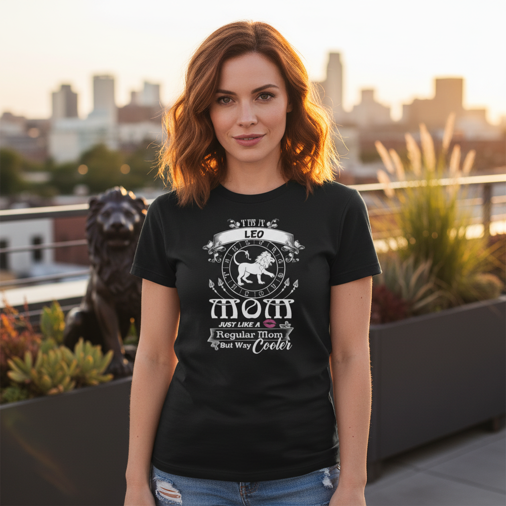Leo Zodiac Sign T Shirt For Mom Unisex Short Sleeve Graphic Tee Just Like A Regular Mom But Way Cooler