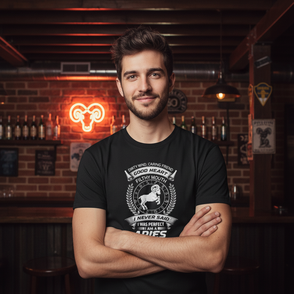 Unisex Aries Zodiac Sign Graphic T Shirt With Ram Emblem And Inspirational Text Comfort Fit