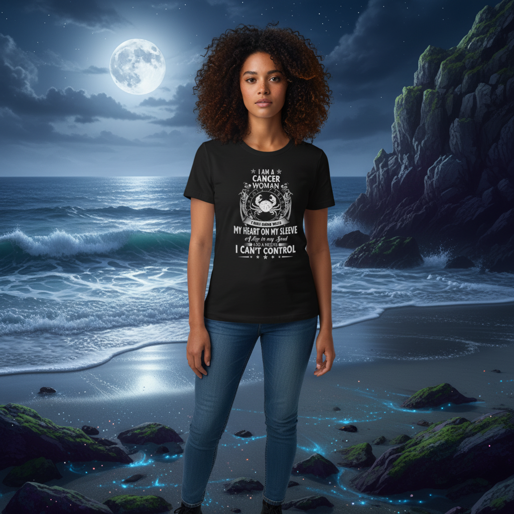 I Am A Cancer Woman T Shirt With Heart On My Sleeve Graphic Unisex Tee For Astrology Lovers