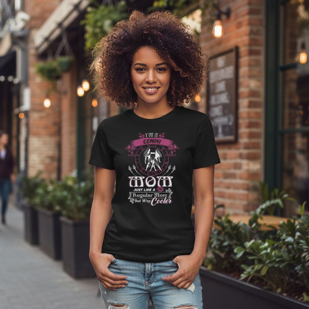 Gemini Moon Zodiac Graphic T Shirt For Unisex Adults With Pink Ornate Emblem Design