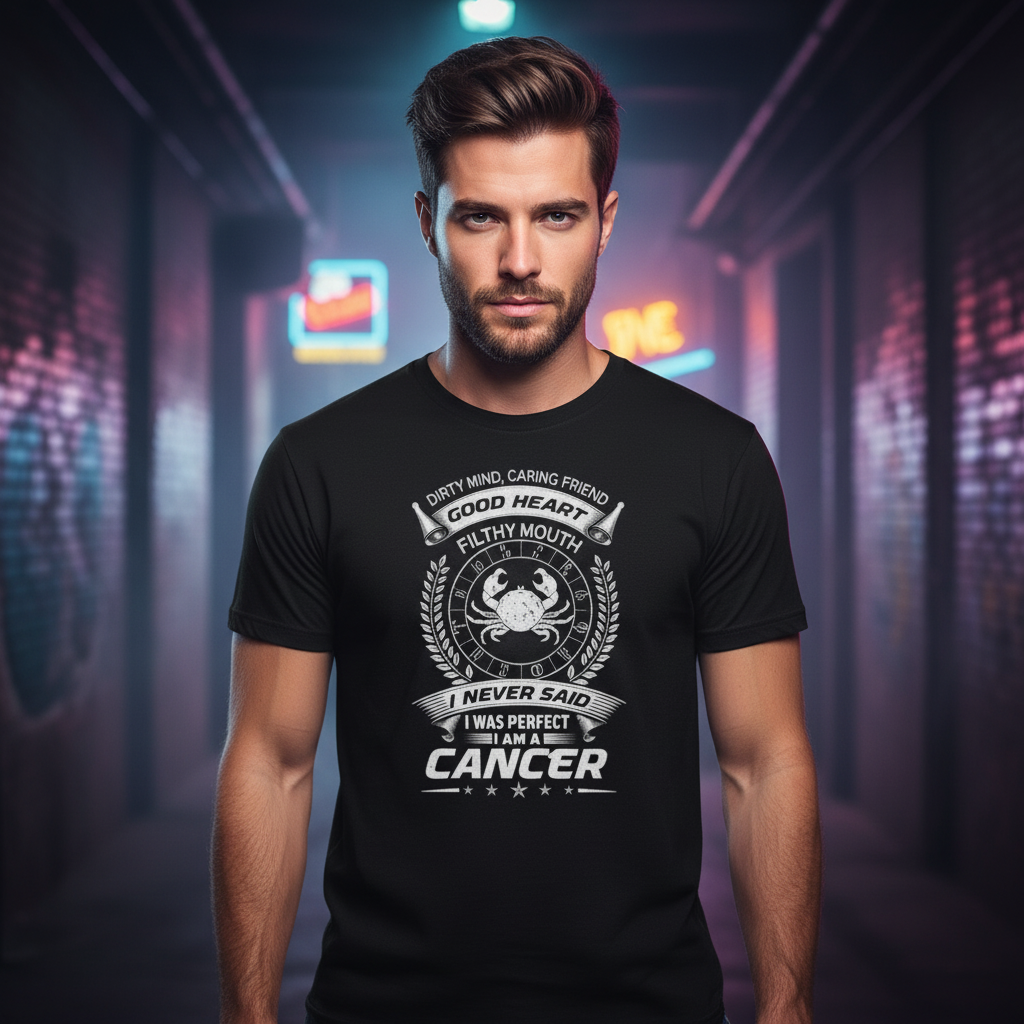 Unisex Zodiac Cancer Graphic T Shirt Featuring Emblem And Zodiac Sign For Everyday Fashion