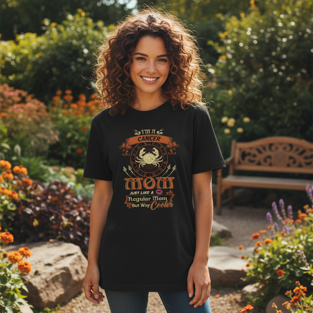 Cancer Moon Zodiac Mom Graphic Tee With Retro Astrology Emblem For Stylish Moms And Astrology Fans