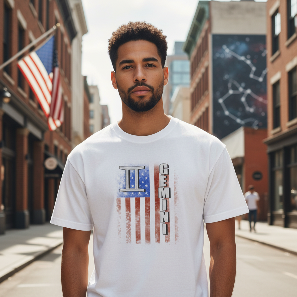 Gemini II Zodiac Flag Graphic Unisex T Shirt