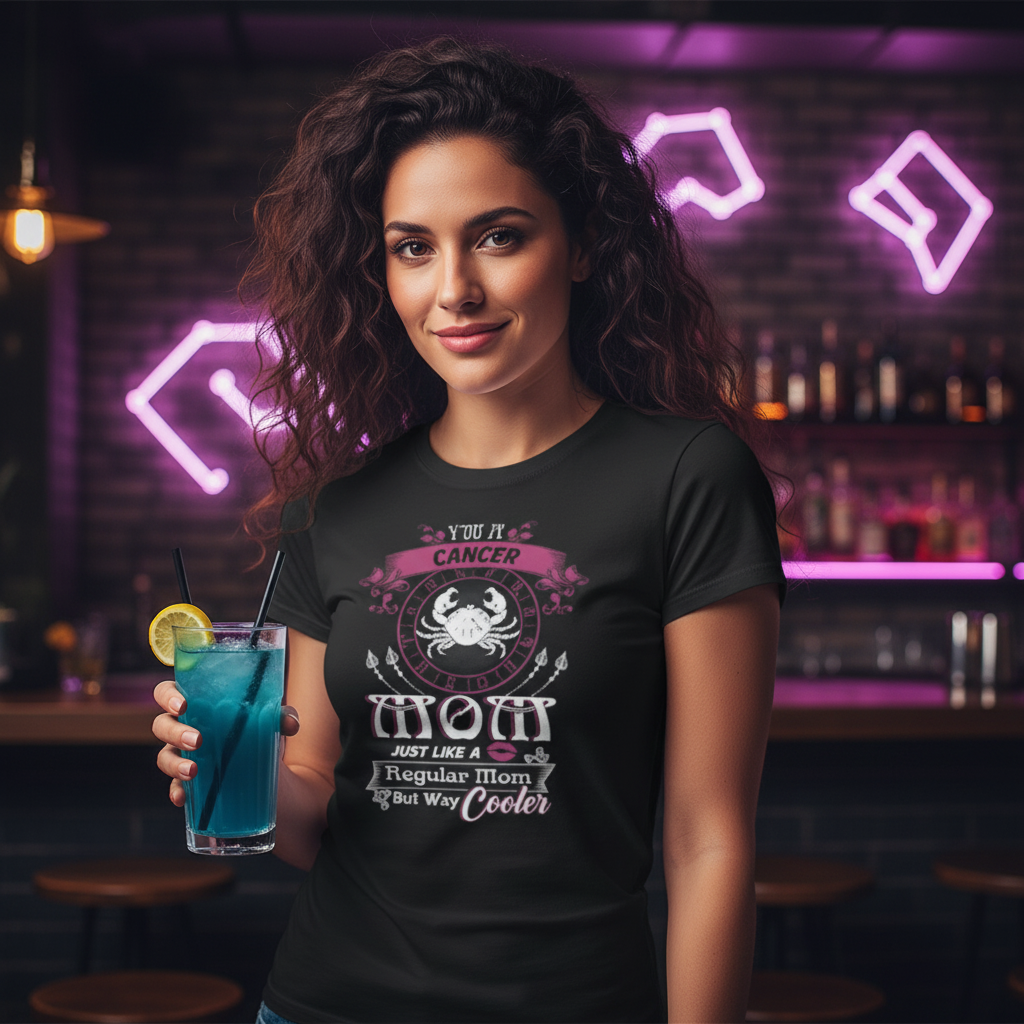Cancer Moon Zodiac Graphic Unisex T Shirt With Circle Astrology Motif And Quote Just Like A Regular Mom But Way Cooler