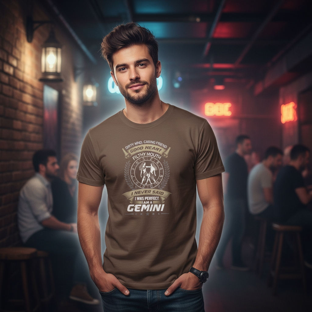 Gemini Zodiac Graphic Unisex T Shirt With Emblem Laurel Wreath And The Motto I Never Said I Was Perfect