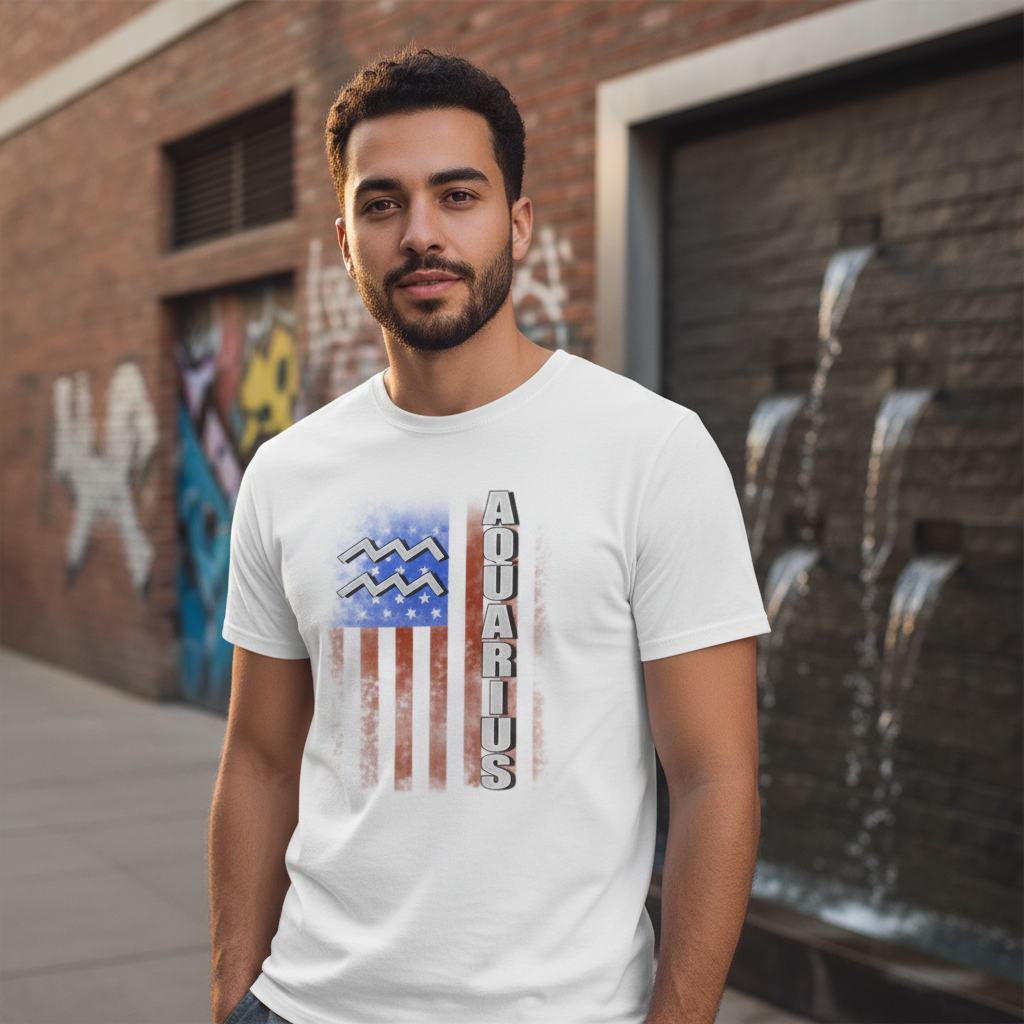 Aquarius Zodiac Flag Graphic Unisex T Shirt