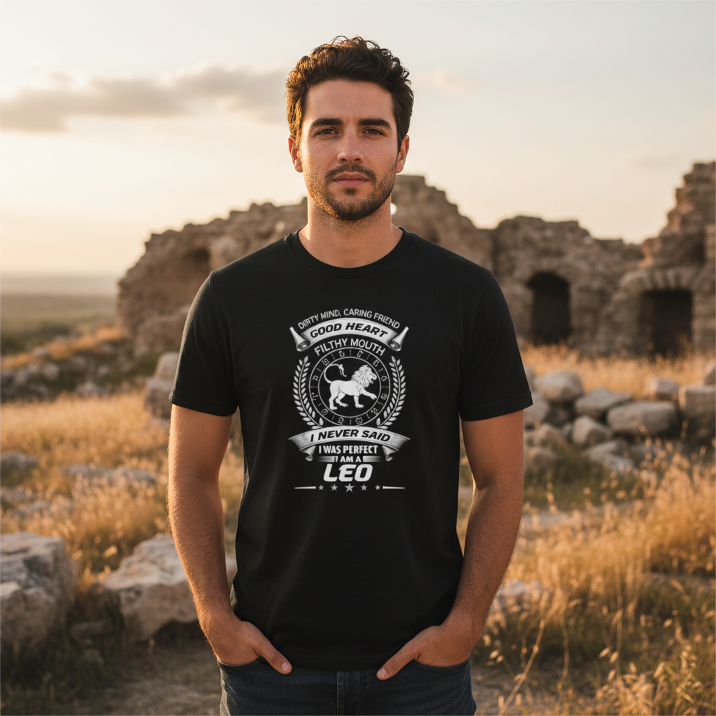 Zodiac Leo Graphic T Shirt For Unisex Adults With Playful Quotes And Crest Emblem