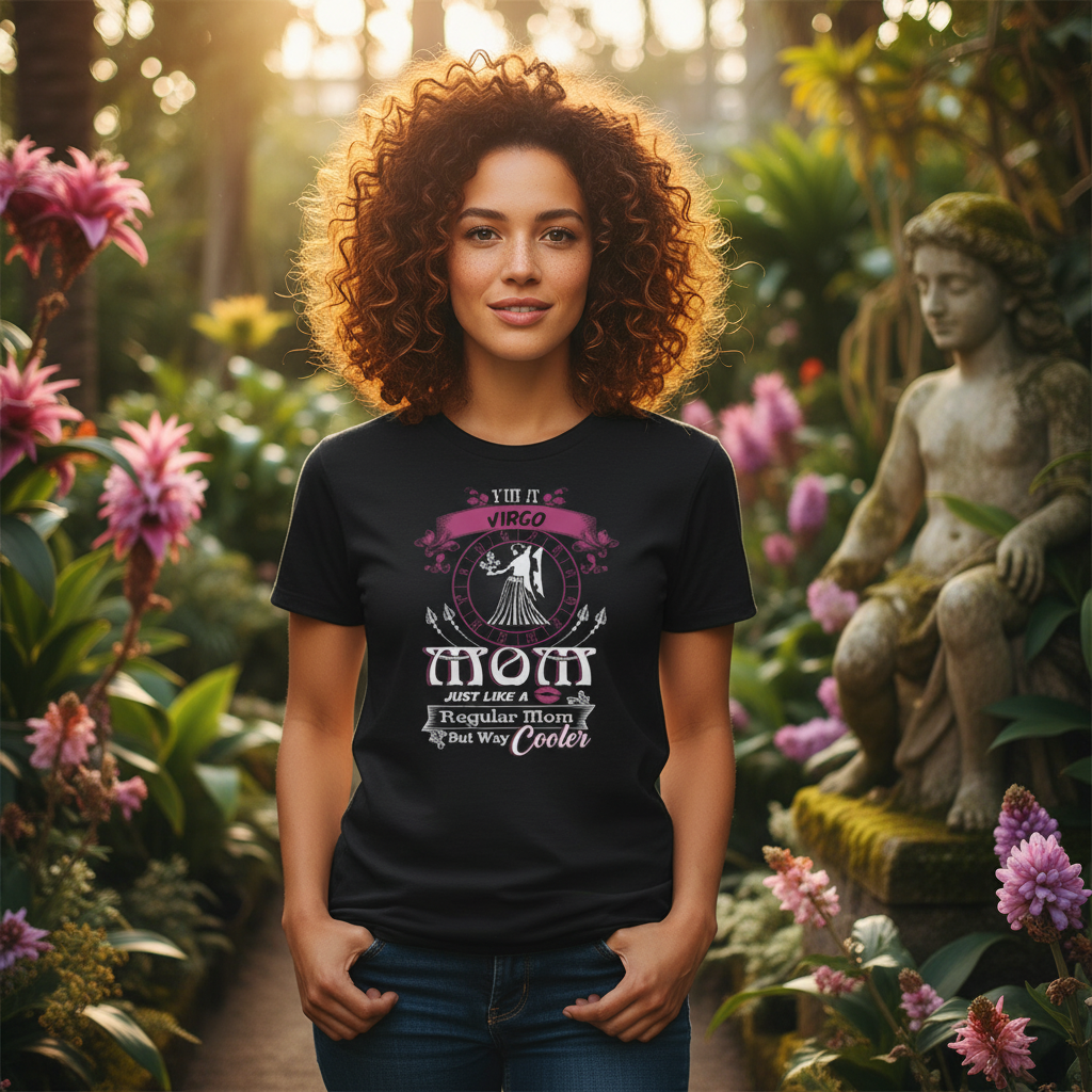 Zodiac Virgo Moon Emblem Graphic T Shirt With Pink Astrology Design For Unisex Everyday Wear