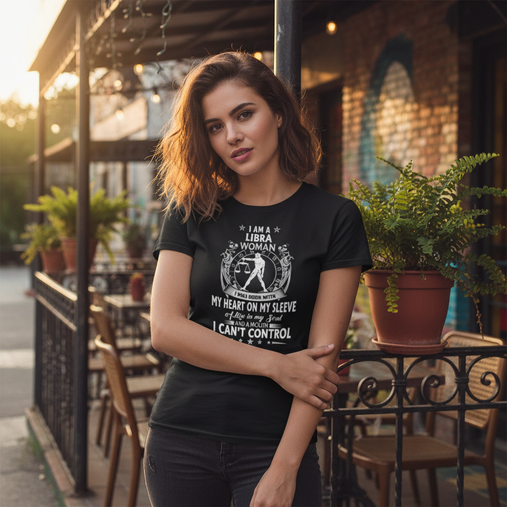 Libra Woman Zodiac Graphic Tee With I Am A Libra Woman And I Cannot Control My Heart