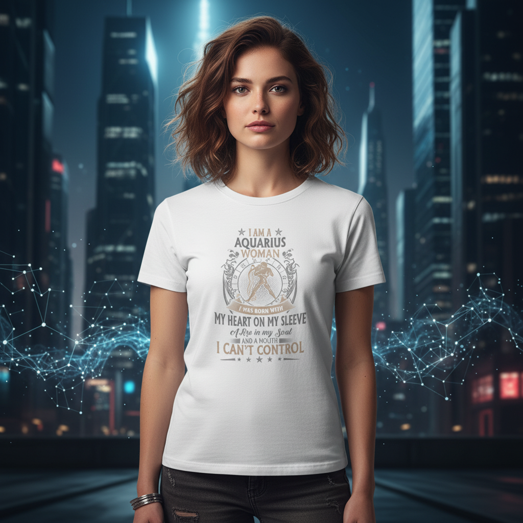 Aquarius Woman Zodiac Unisex T Shirt I Was Born With My Heart On My Sleeve Graphic Tee