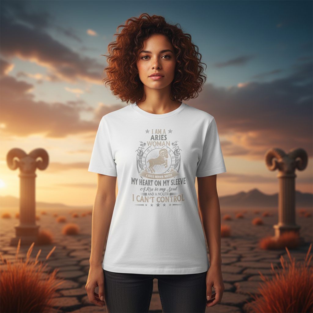 Aries Woman Graphic T Shirt With Zodiac Design Heart On My Sleeve Unisex Soft Casual Tee