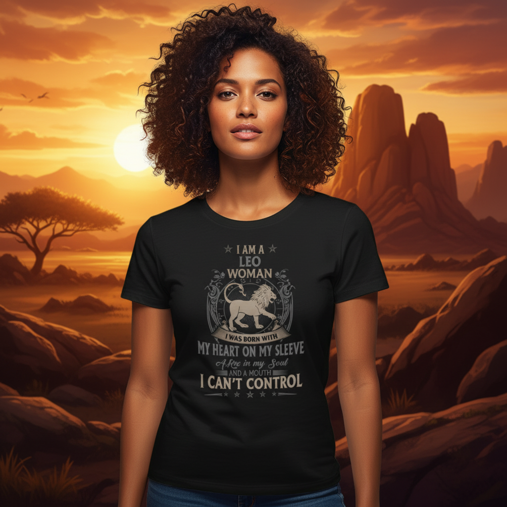 Leo Woman Zodiac T Shirt I Am A Leo Woman Born With Heart On My Sleeve And A Mouth I Cannot Control