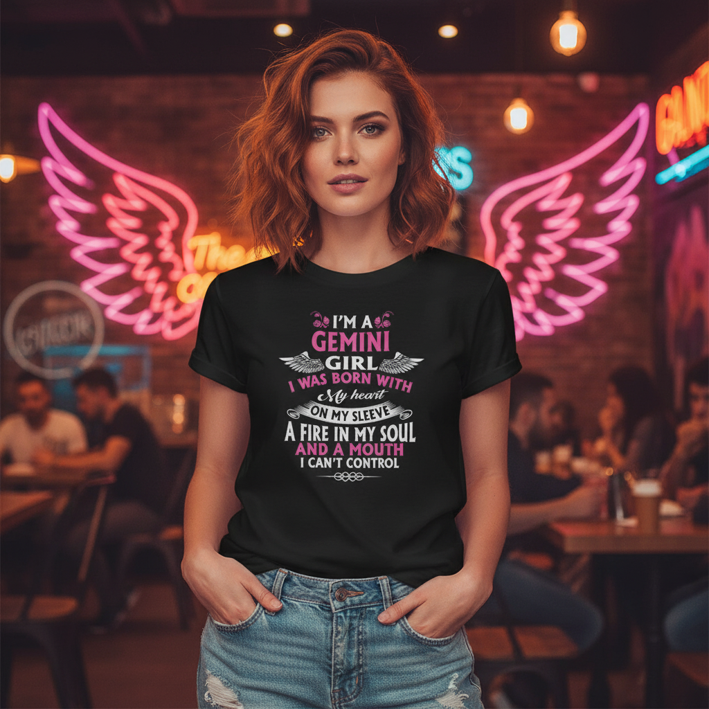 Gemini Girl Zodiac T Shirt With Quote I Was Born With A Heart On My Sleeve And A Fire In My Soul