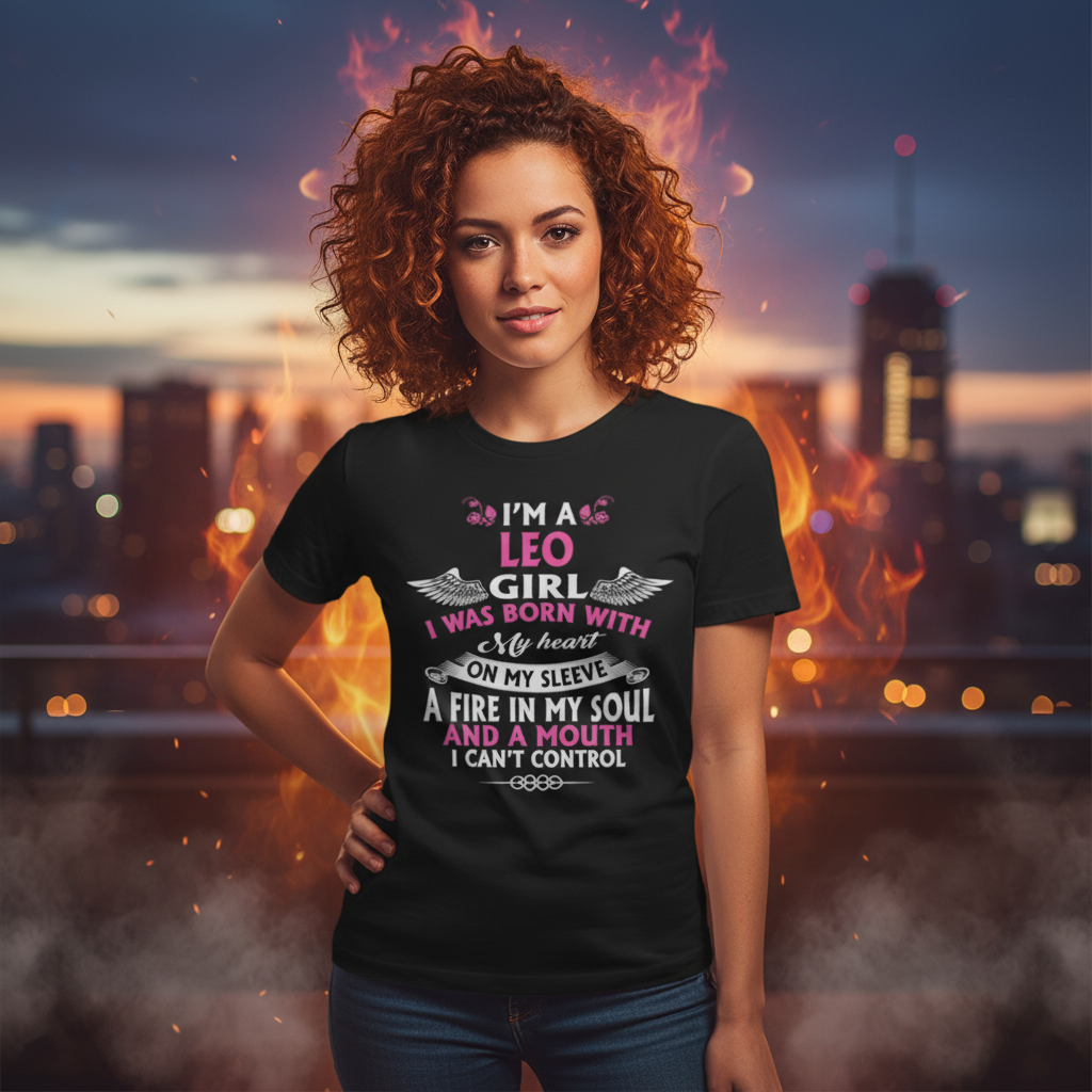Leo Zodiac Graphic Unisex T Shirt I Am A Leo Girl Born With A Heart On My Sleeve