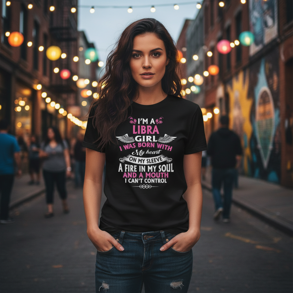 Unisex Libra Zodiac Graphic T Shirt I Was Born With A Heart On My Sleeve And A Fire In My Soul