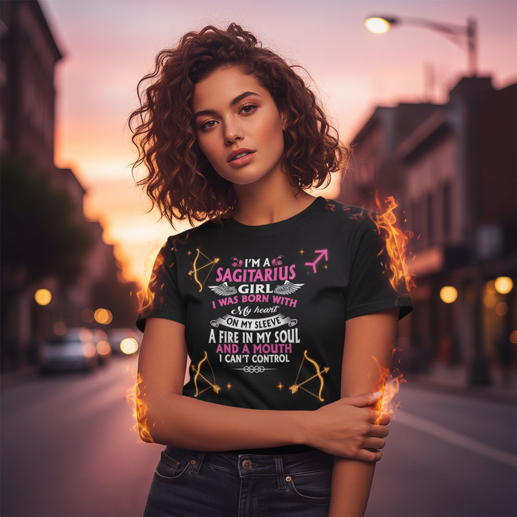 Sagittarius Girl T Shirt I Was Born With My Heart On My Sleeve And A Fire In My Soul
