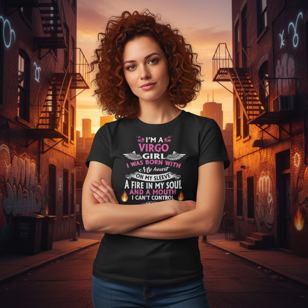 Virgo Zodiac Girl Graphic Tee With Wing Motifs And Inspirational Quote Design For Women