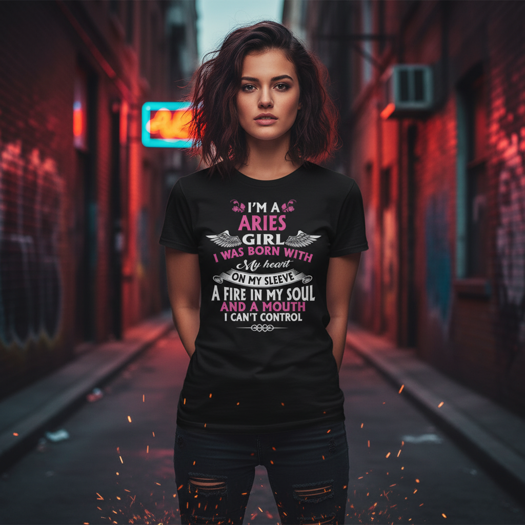 Aries Girl Zodiac T Shirt I Was Born With My Heart On My Sleeve Graphic Tee Unisex Fit